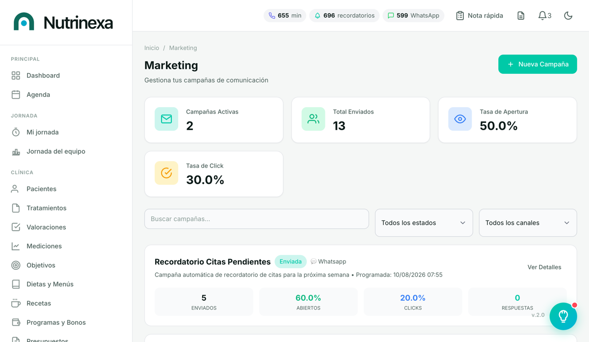 Marketing y métricas — Nutrinexa Inteligente