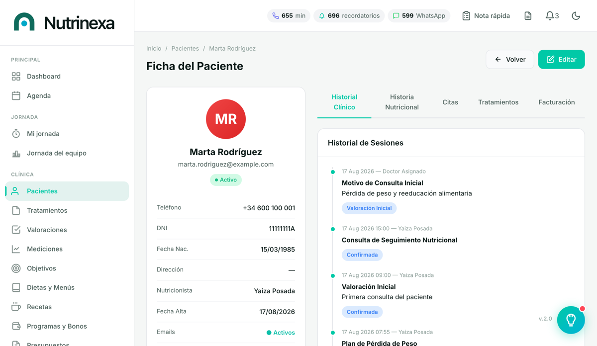 Expediente del paciente — Nutrinexa Inteligente
