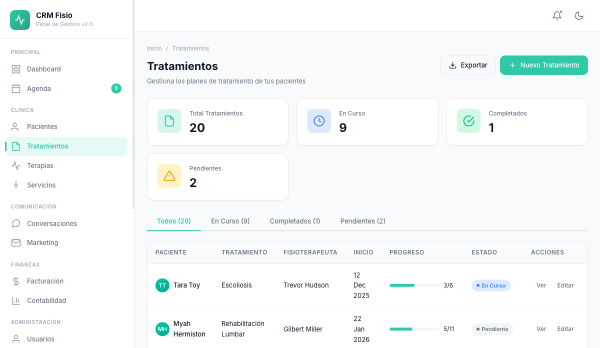 Gestión de Tratamientos — Nutrinexa Inteligente